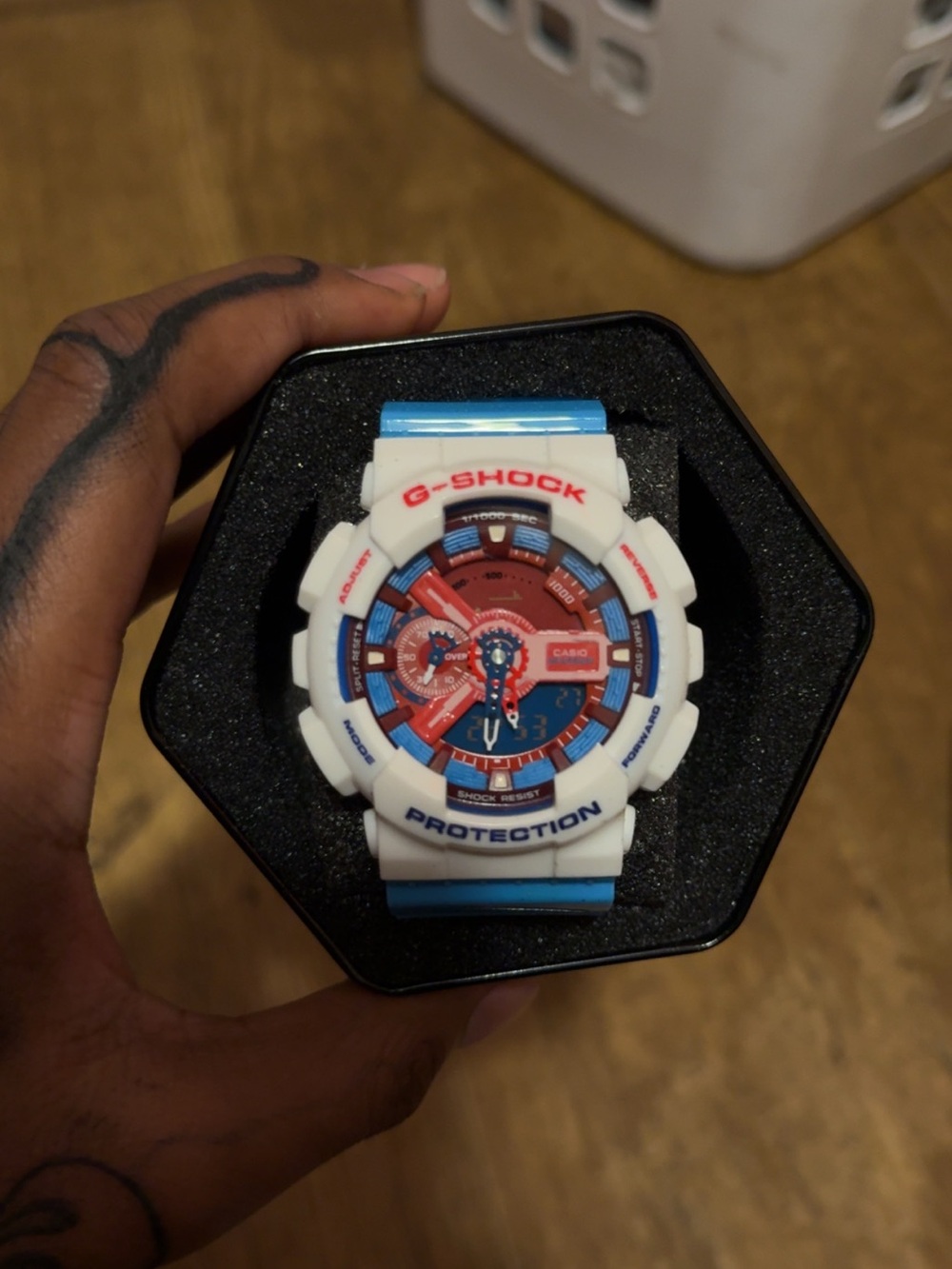 G-Shock White, Blue & Red Resin Sport Watch